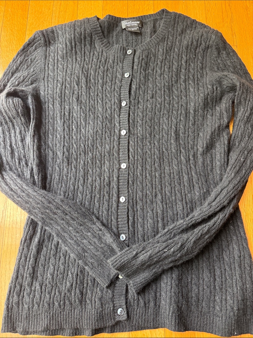 Cable Knit Crewneck Cardigan - Black
